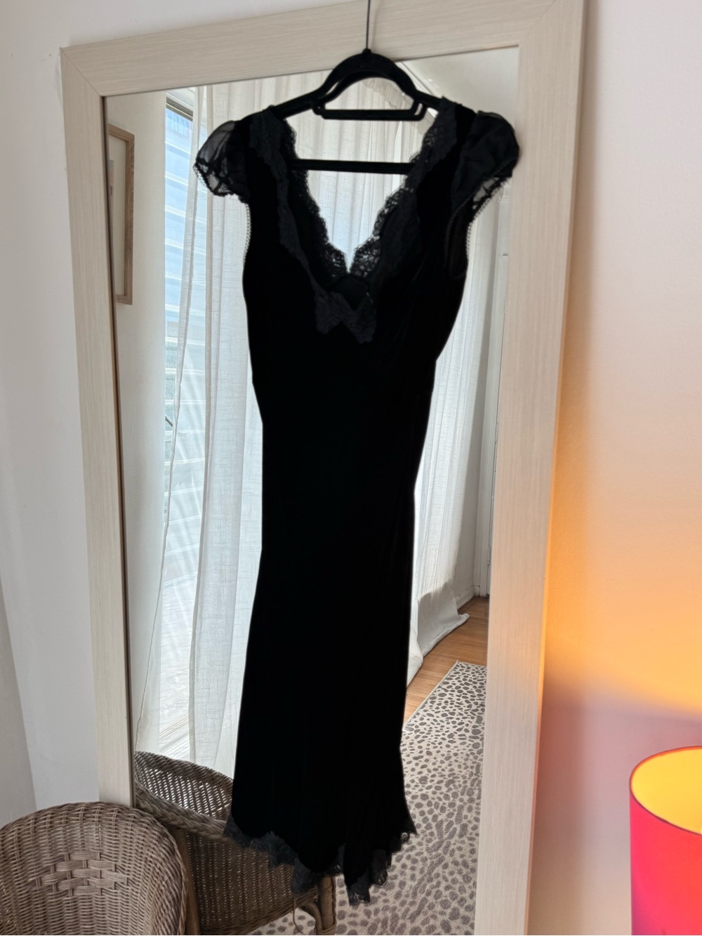 Vintage Betsey Johnson Milkmaid Black Velvet Lace-Trim Dress - Picture 2 of 7
